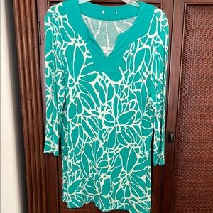 Teal and White Patterned Women's Top